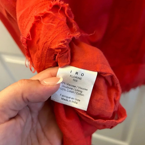 IRO Florine Poppy Red Tie Up Front Raw Hem Mini Dress - Picture 4 of 6